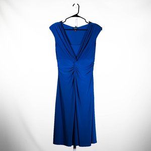 Chaps Ralph Lauren Women's Dress Blue Stretch Short Sleeve Faux Wrap Fit Flare M